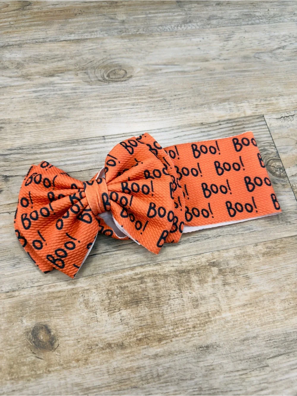 Halloween Boo Big Bow Headband Baby Girl Orange Bullet Fabric 3M-6M